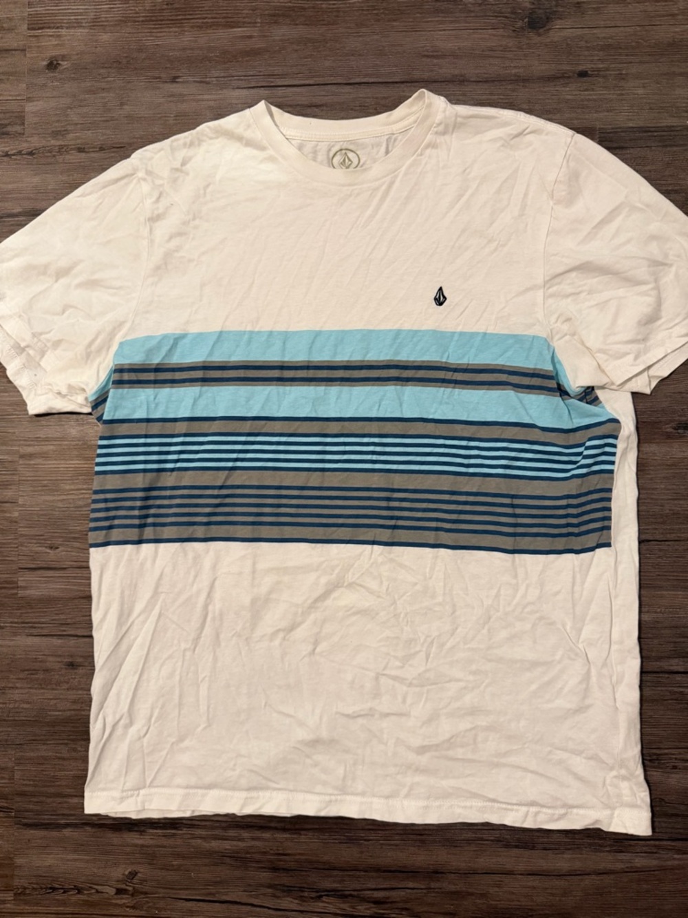 Volcom Cream Short-Sleeve Tee with Blue Striped Chest